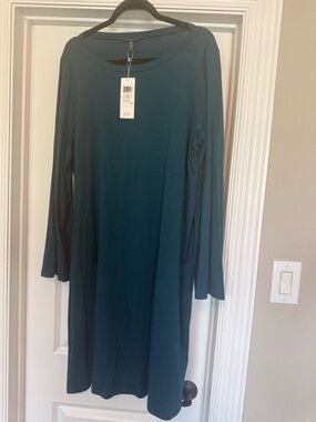 Eileen Fisher Teal Long-Sleeve Shift Dress